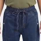 Boys' Navy Blue Relaxed Fit Drawstring Jeans, Dark Blue, small