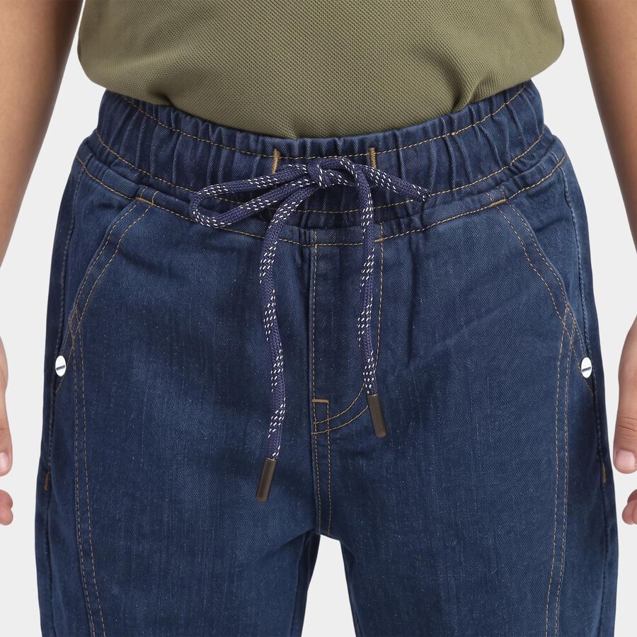 Boys' Navy Blue Relaxed Fit Drawstring Jeans, Dark Blue, large