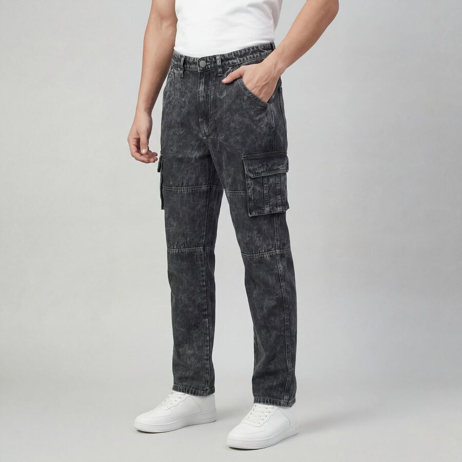 Men's Black Regular Fit Classic Jeans, काला, large