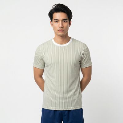 Men's Green Round Neck Striped Regular Drifit T-Shirt