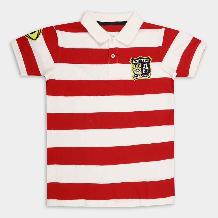 Boys' 100% Cotton Half Sleeves T-Shirt , लाल, large image number null