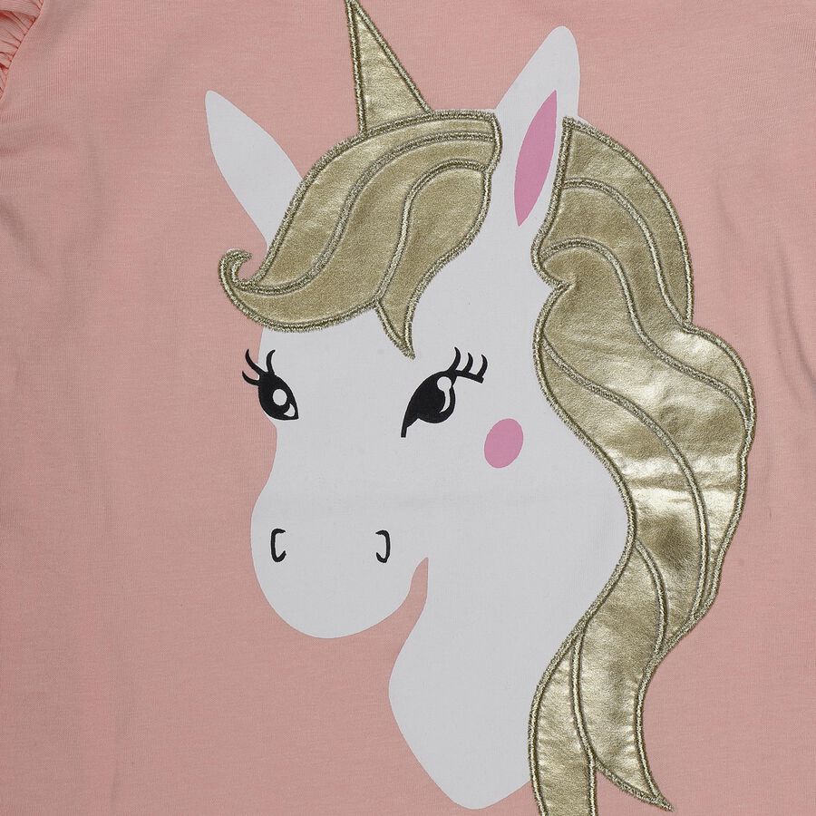 Girls Peach Cotton Round Neck Casual T-Shirt, Peach, large