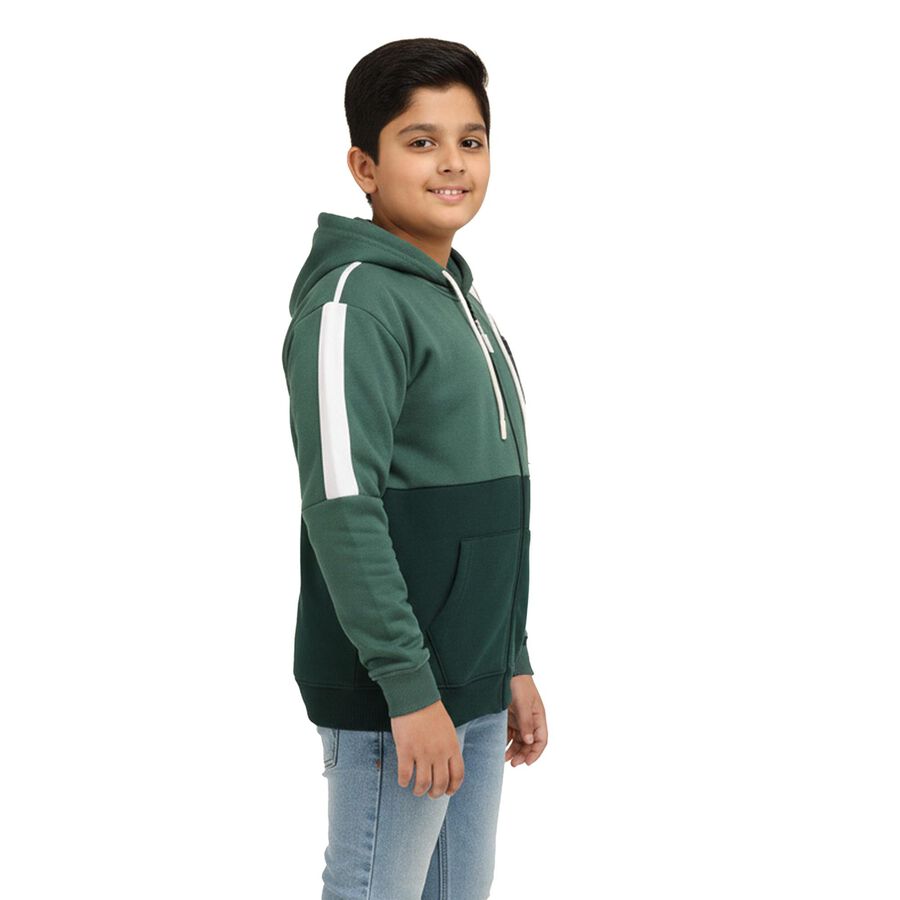 Boys Dark Green and Green Hoodie Neck Casual Sweatshirt, गहरा हरा, large image number null