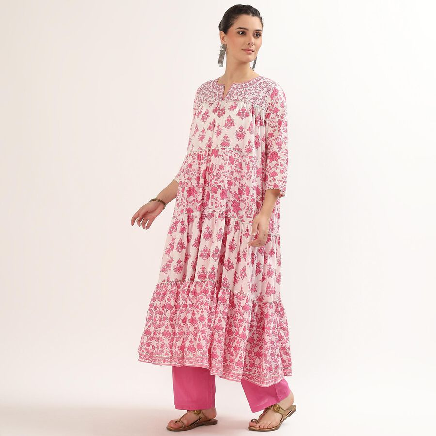 Women's Pink Cotton Floral Printed Ethnic Set, हल्का गुलाबी, large image number null