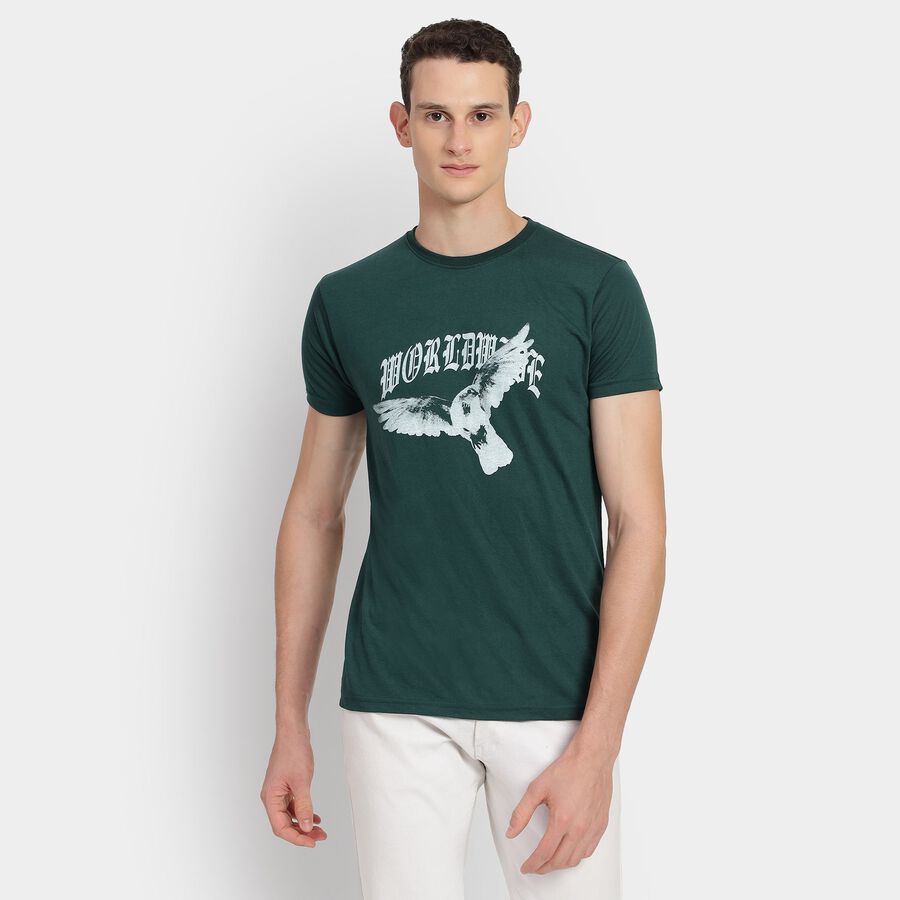 Men's Round Neck Half Sleeves T-Shirt, गहरा हरा, large image number null