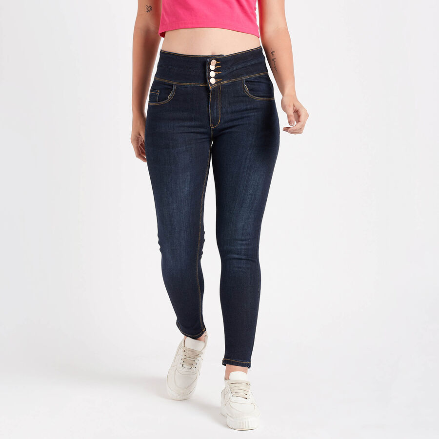 Basic Wash High Rise Jeans, Dark Blue, large image number null
