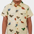 Boys Off White Cotton Short Sleeves Collar Shirt, Off White, small