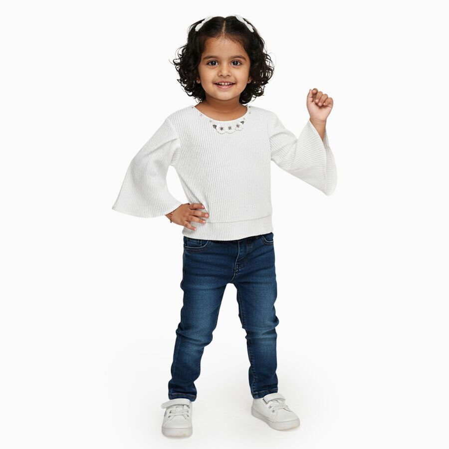 Girls Snow White Round Neck Casual T-Shirt, White, large image number null