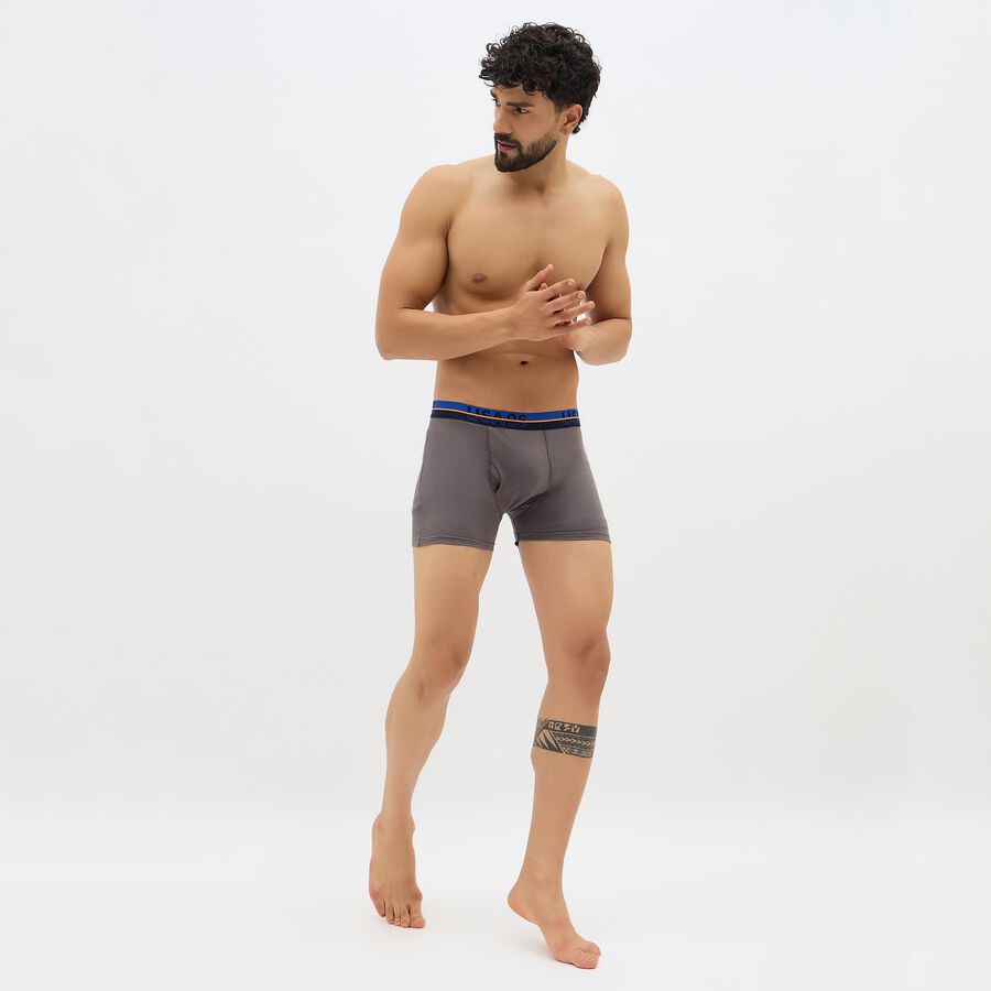 Men's Charcoal Gray Regular Fit Logo Waistband Trunks, Dark Grey, large image number null