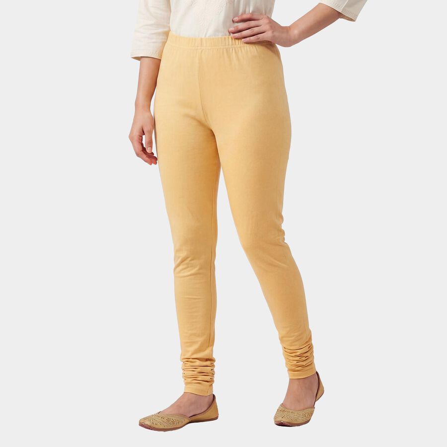 Women's Beige Slim Fit Solid Elastic Waist Churidar, गहरा पीला, large