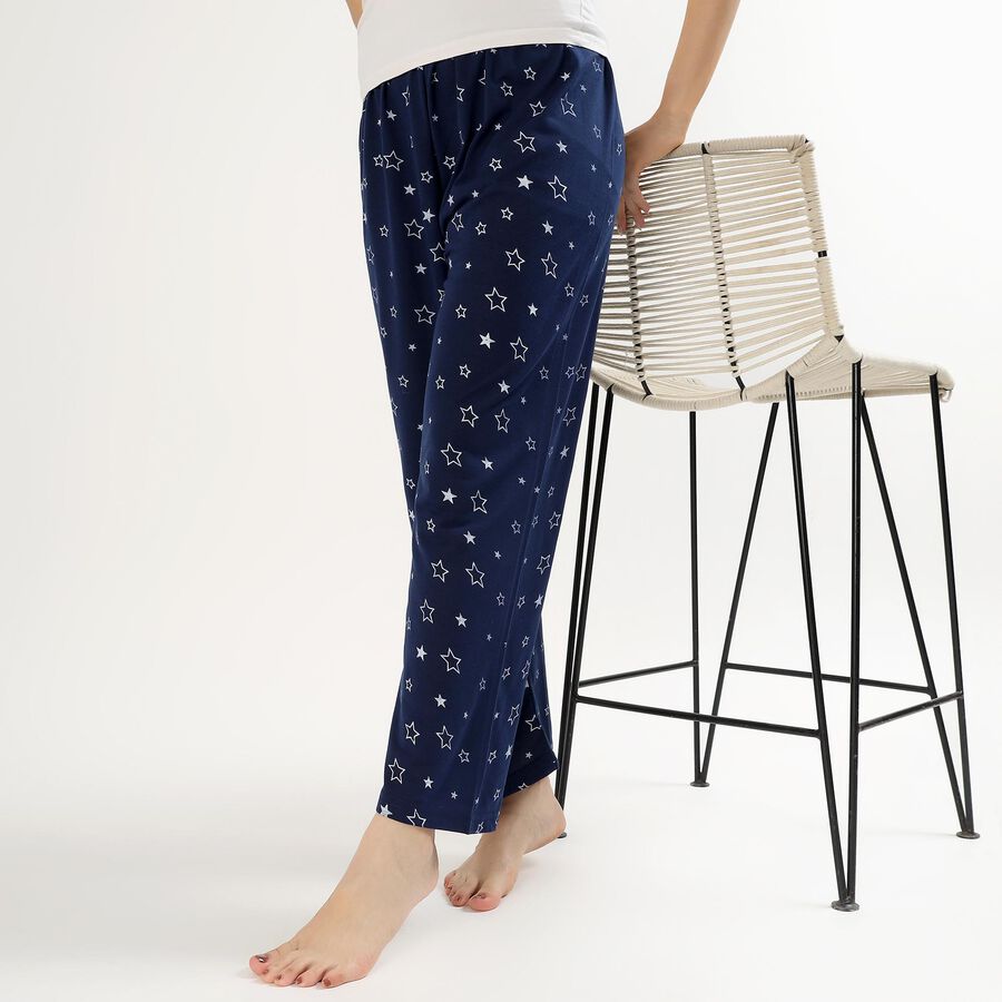 Women's Deep Navy Blue Star Print Relaxed Fit Pyjama, Navy Blue, large