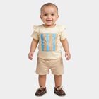 Infants Beige Cotton Crew Neck Short Set Upper and Bottom Set, Beige, small