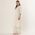 Women's White 100% Cotton Notch Neck Printed Kurta, Off White, small