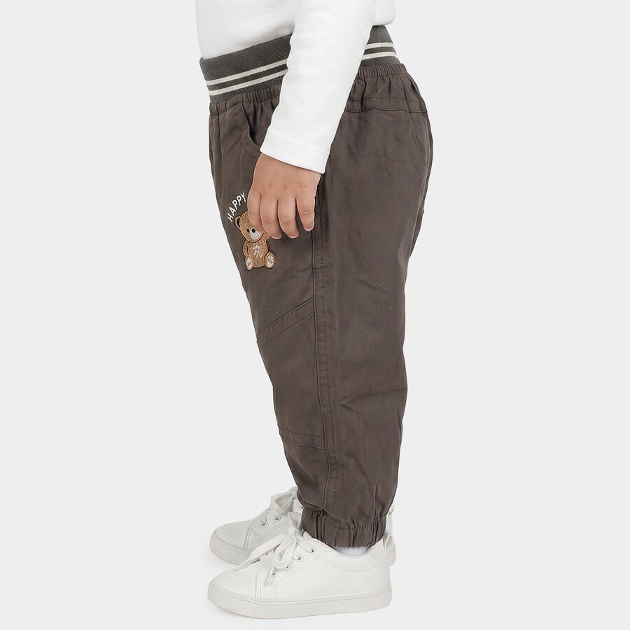 Infants' Grey Jogger Fit Embroidered Trousers, गहरा ग्रे, large
