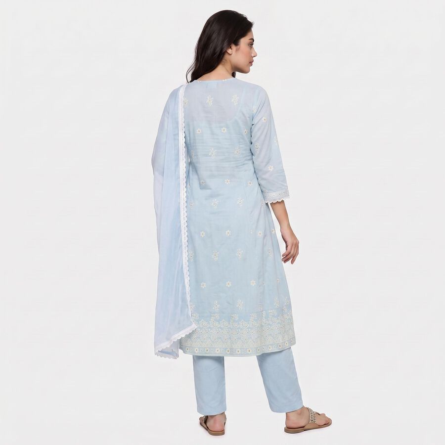 Women Light Blue 100% Cotton Embroidered Ethnic Set, Light Blue, large