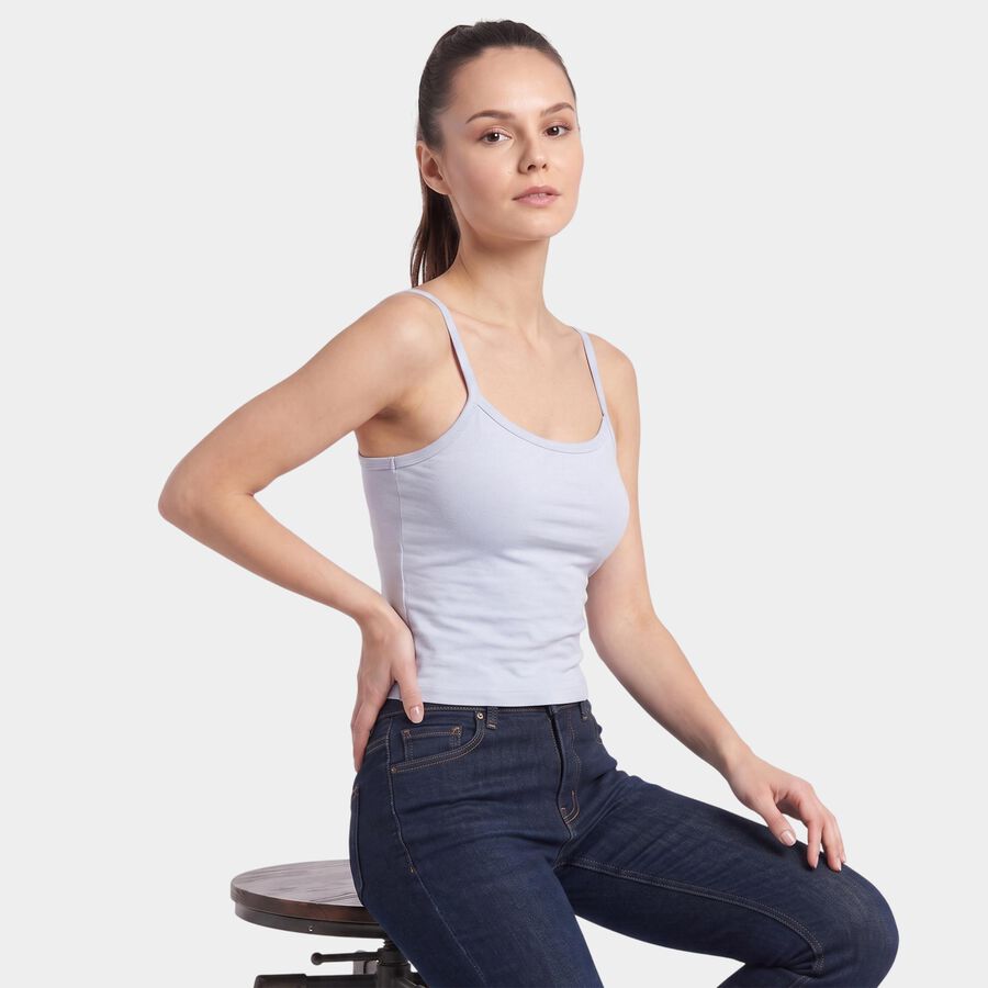 Women's Light Blue Scoop Neck Camisole Slip, हल्का नीला, large