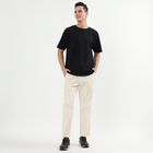 Men's Soft Beige Slim Fit Drawstring Casual Trousers, एक्रू मिश्रित, small image number null