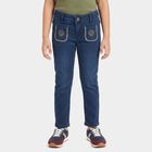 Girls' Navy Blue Straight Fit Embroidered Jeans, गहरा नीला, small