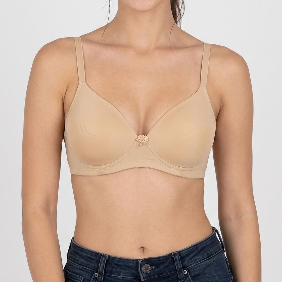 Women's Beige V-Neck T-Shirt Bra, Beige, large