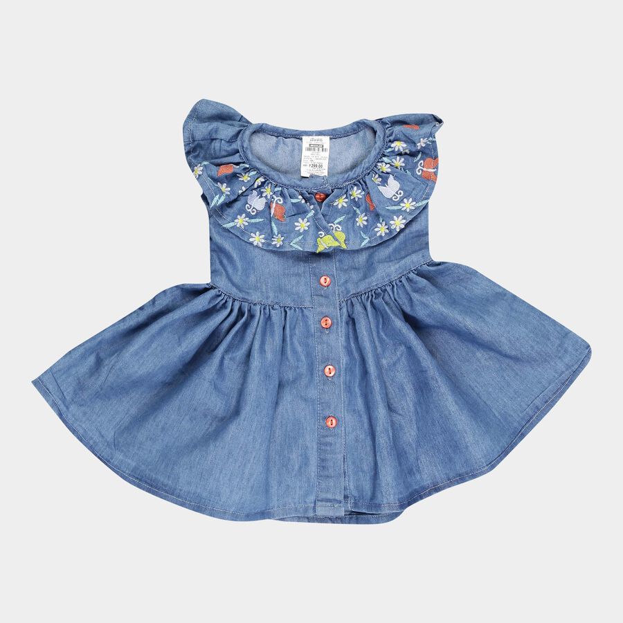 Infants Round Neck Frock, Mid Blue, large image number null
