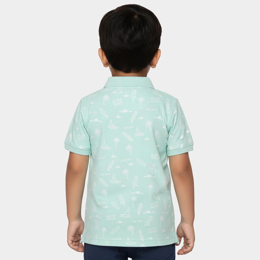 Boys Aqua Cotton Polo Collar Casual T-Shirt, Aqua, large