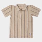 Boys Beige Polo Neck Striped Regular T-Shirt, गहरा पीला, small