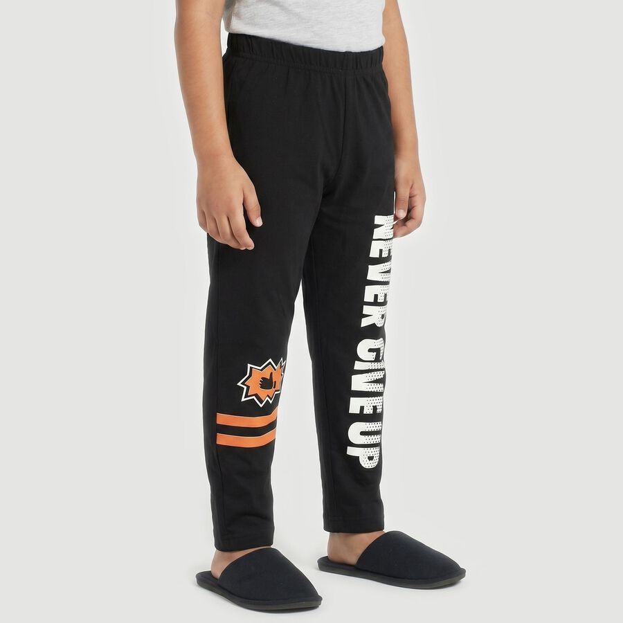 Boys' Black Straight Fit Graphic Printed Pyjama, काला, large