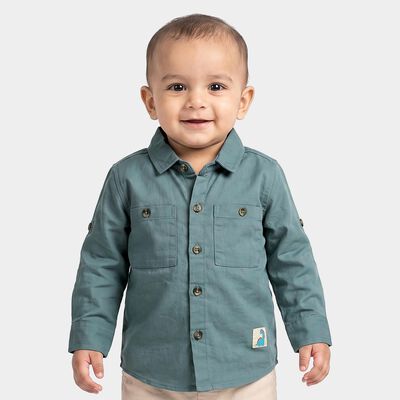 Infants Teal Blue Cotton Collared Utility Shirt