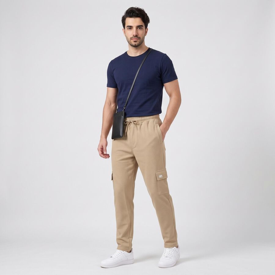 Men's Brown Regular Fit Basic Jogger, Brown, large