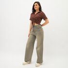 Women's Brown Cotton Collared Casual Crop Top, भूरा, small