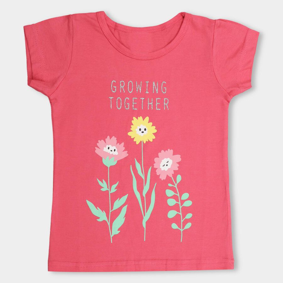 Girls' 100% Cotton T-Shirt, गुलाबी, large image number null