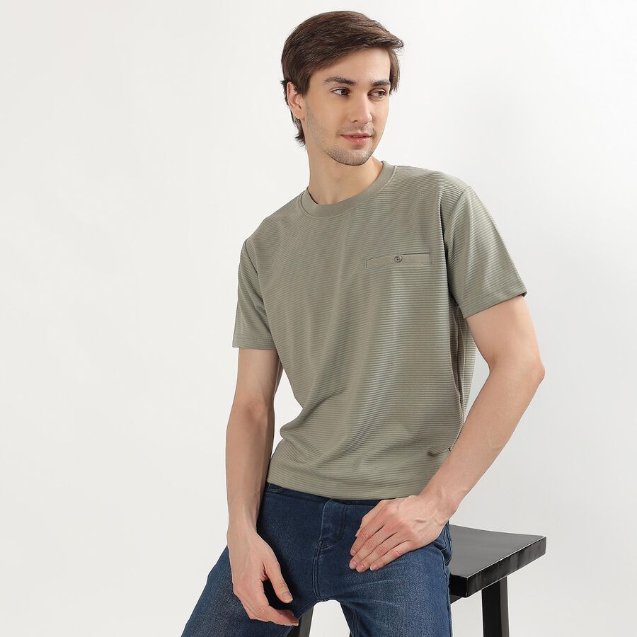 Men's Round Neck Half Sleeves T-Shirt, हल्का हरा, large image number null