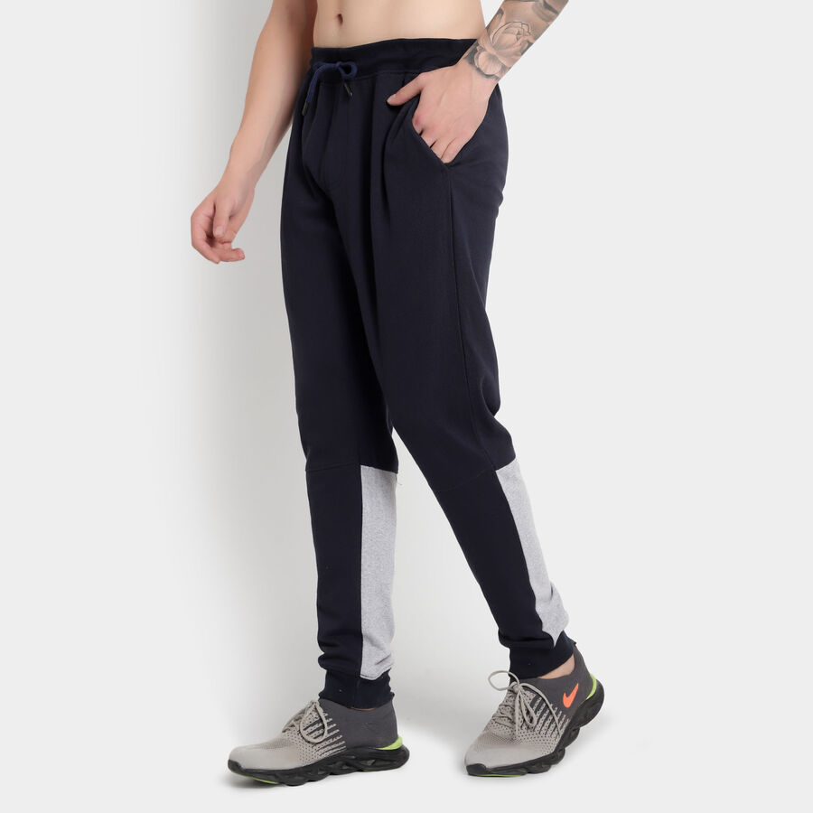 Cut & Sew Slim Fit Jogger Track Pants, Navy Blue, large image number null