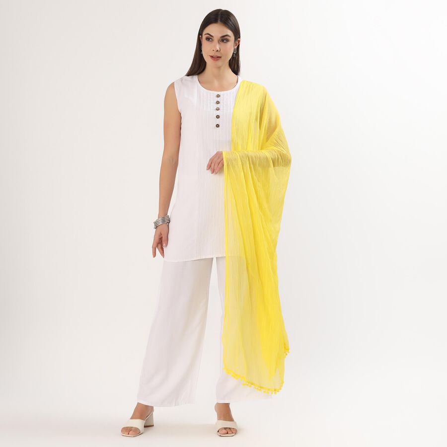Women's Bright Yellow Crinkled Dupatta, पीला, large