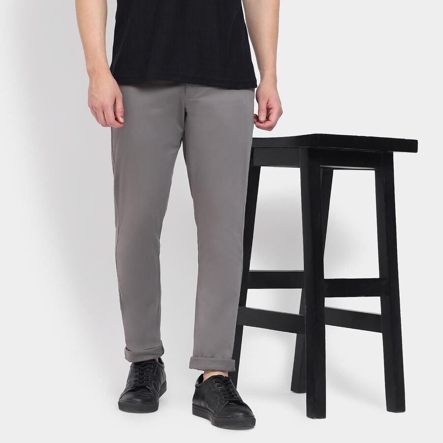Men's Slim Fit Casual Trousers, हल्का ग्रे, large image number null