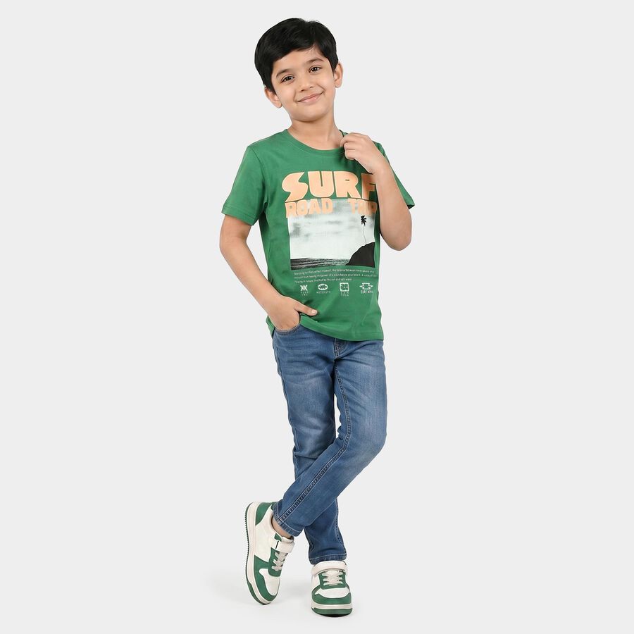 Boys Green Crew Neck Regular Boys T-Shirt, Dark Green, large