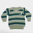 Infants' Olive Green Crew Neck Striped Pullover, ओलिव, small