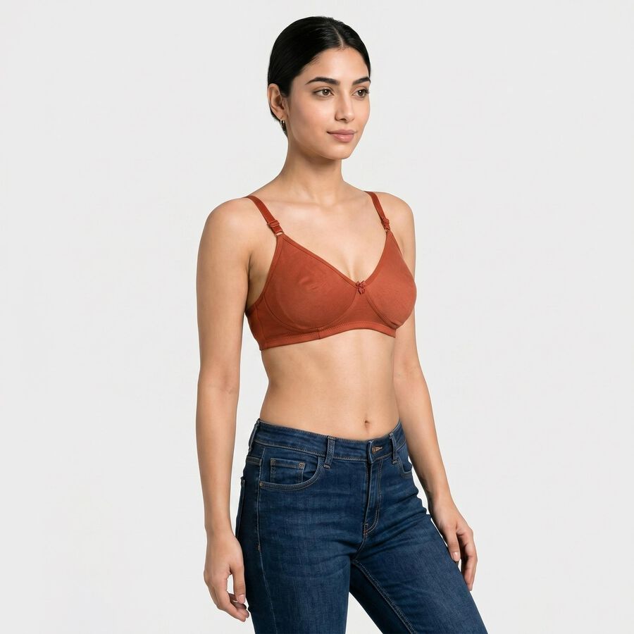 Women's Brown Cotton Blend V Neck Bralette Bra, Brown, large
