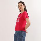 Women's Bright Fuchsia Cotton Round Neck Embellished T-Shirt, Fuchsia, small image number null