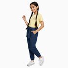 Girls' Deep Indigo Blue Paperbag Fit Tie-Waist Jeans, मध्यम नीला, small image number null