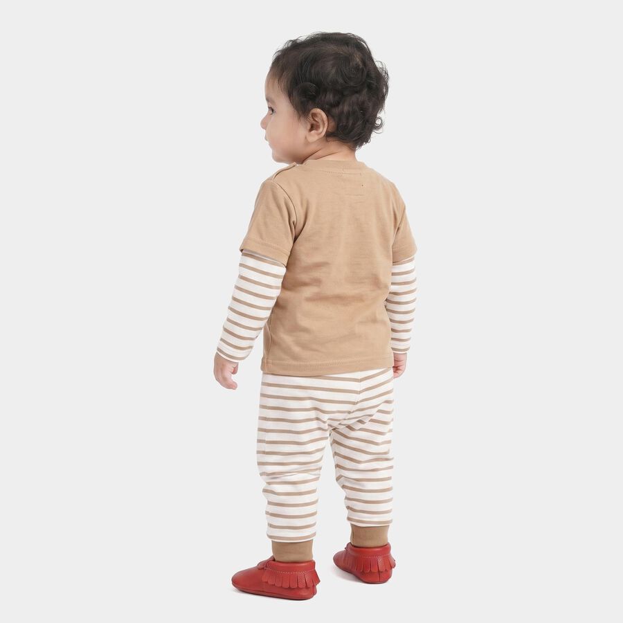 Infants' Beige 100% Cotton Round Neck Baba Suit, Beige, large