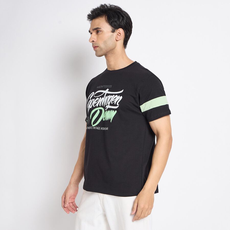 Men's 100% Cotton Round Neck Half Sleeves T-Shirt, Black, large image number null