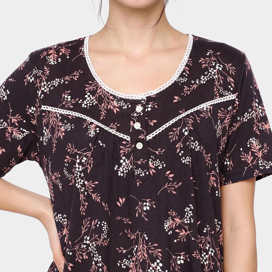 Women's Dark Grey Round Neck A-Line Nighty, गहरा ग्रे, large
