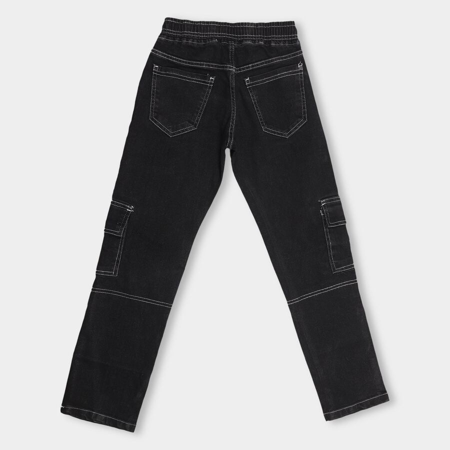 Boys' Jet Black Slim Fit Jogger Jeans, काला, large image number null