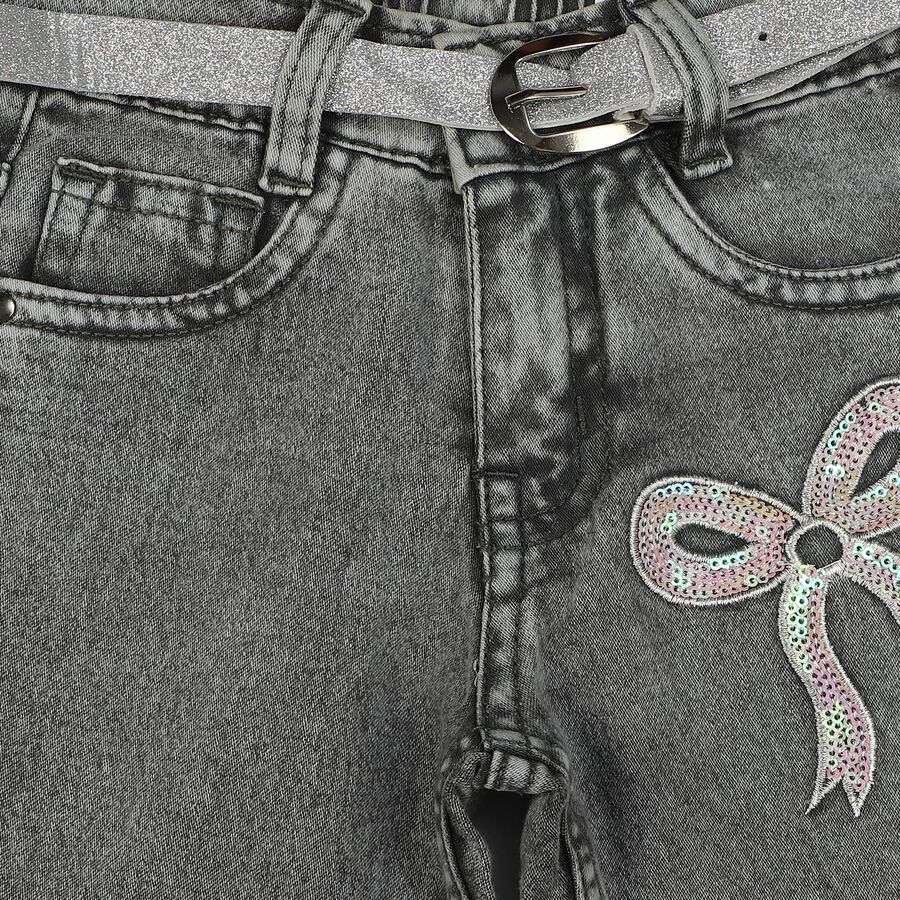Girls Grey Flared Fit Sequin Applique Jeans, Light Grey, large