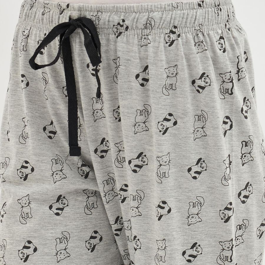Women's Light Grey Printed Full-Length Pyjama, Melange Light Grey, large image number null
