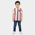 Boys Pink Cotton Polo Neck Striped T-Shirt, Pink, small