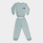 Girls Muted Sage Green Round Neck Casual Hipster Set, Light Green, small image number null