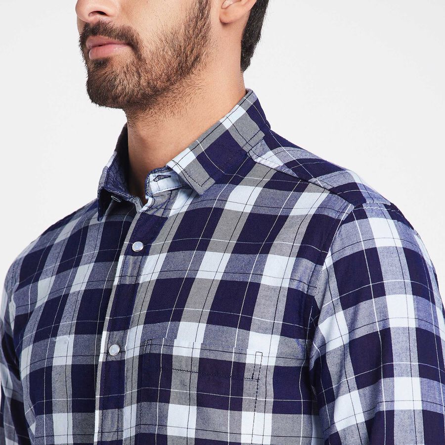 Cotton Checks Casual Shirt, Dark Blue, large image number null