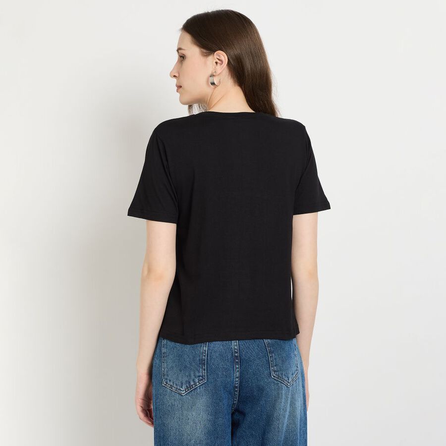 Ladies' Cotton Round Neck T-Shirt, Black, large image number null